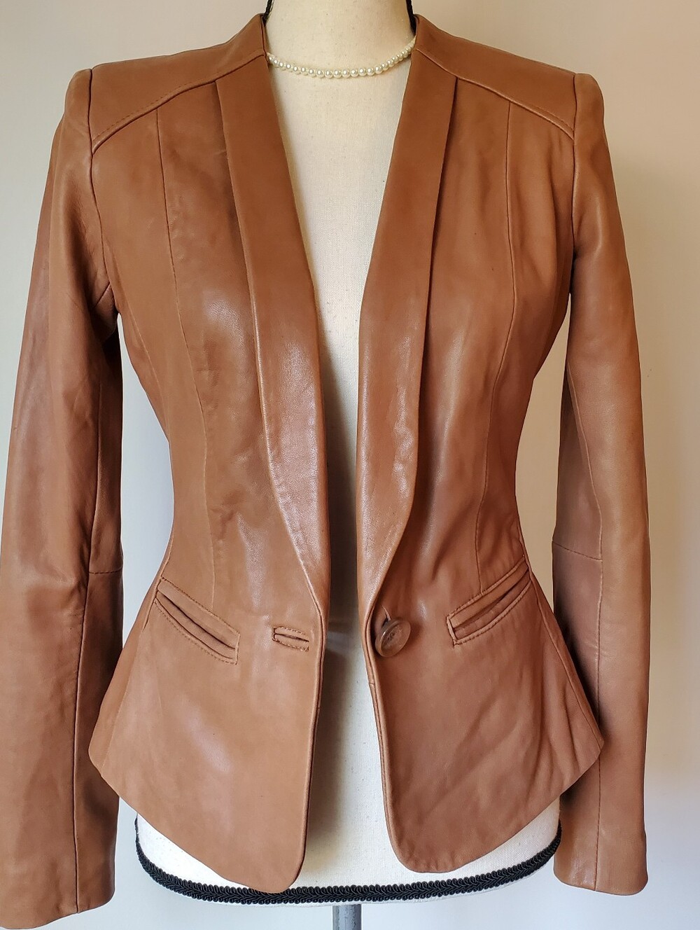 MICHAEL Michael Kors Tan Caramel Color Leather Blazer Jacket Women Size XS